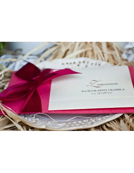 ZAPROSZENIA ślubne Perłowe Glamour z wstążką kokardą