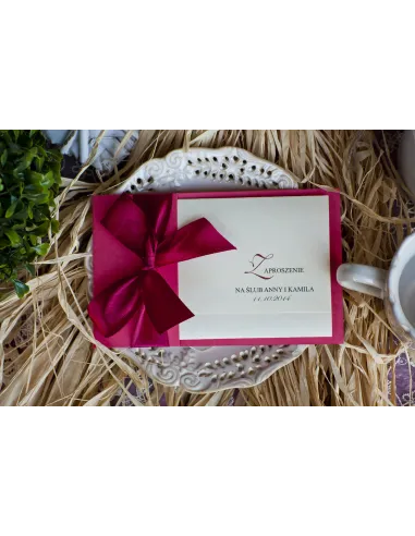ZAPROSZENIA ślubne Perłowe Glamour z wstążką kokardą