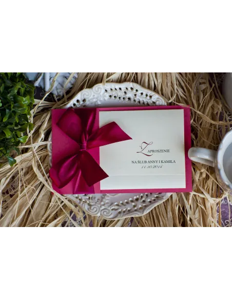 ZAPROSZENIA ślubne Perłowe Glamour z wstążką kokardą