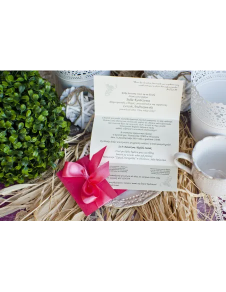 ZAPROSZENIA ślubne Perłowe Glamour z wstążką kokardą