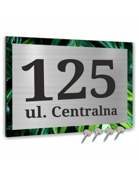 NUMER NA BUDYNEK dom Tabliczka ALUMINIUM drugoplanowe zdjęcie zieleni  30x20cm dibond