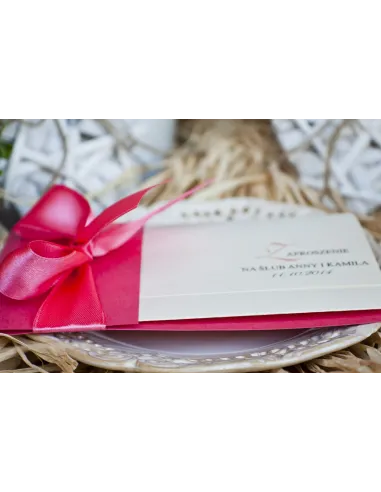 ZAPROSZENIA ślubne Perłowe Glamour z wstążką kokardą