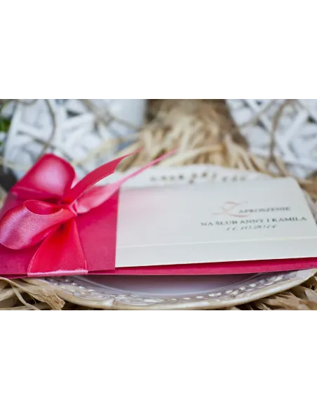 ZAPROSZENIA ślubne Perłowe Glamour z wstążką kokardą