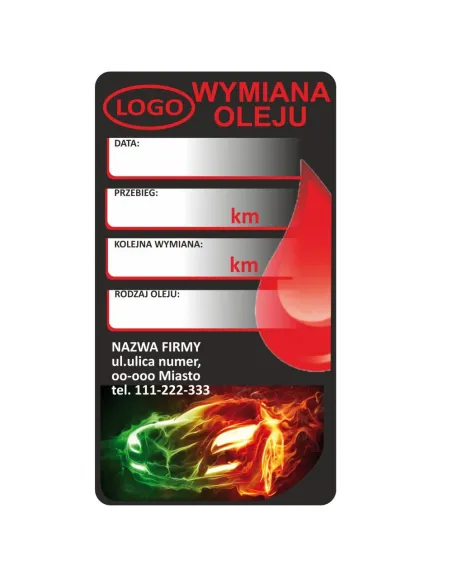 Naklejki serwisowe olej klimatyzacja wymiana LPG rozrząd