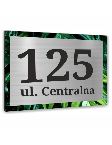 NUMER NA BUDYNEK dom Tabliczka ALUMINIUM drugoplanowe zdjęcie zieleni  30x20cm dibond
