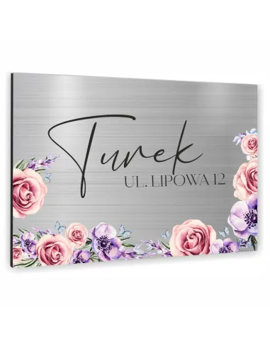 Tabliczka ADRESOWA ALUMINIOWA kolorowa z kwiatami Tablica NUMER DOMU dibond 40x30 cm