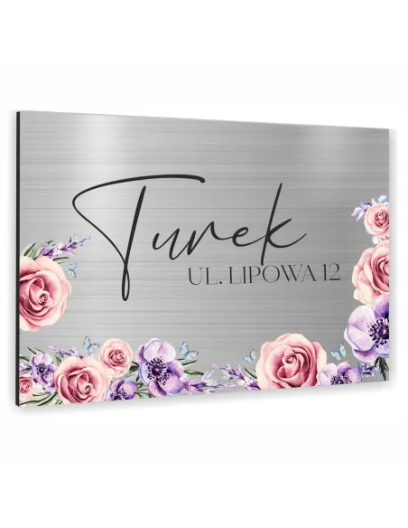 Tabliczka ADRESOWA ALUMINIOWA kolorowa z kwiatami Tablica NUMER DOMU dibond 40x30 cm