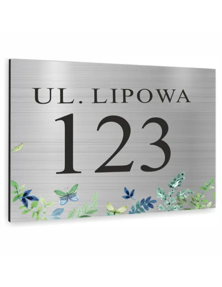 Tabliczka ADRESOWA Aluminiowa SREBRNA delikatna Numer domu dibond 40x30cm