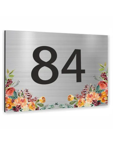 Cyfry na dom NUMER DOMU SREBRNE z kwiatam aluminium 3D 40x30cm dibond
