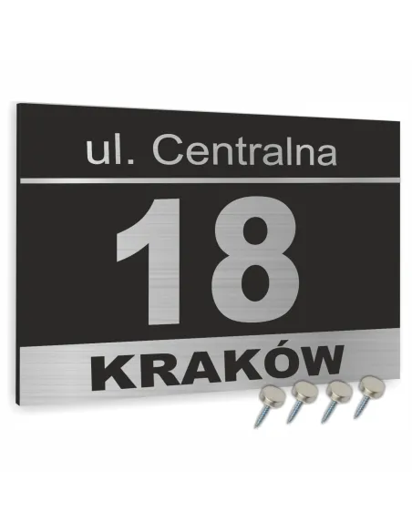 Numer domu Oznakowanie domu tablica adresowa z czarnymi elementami 40x30 cm dibond