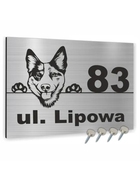 TABLICA ADRESOWA METAL NUMER DOMU POSESJI z motywem psa  40x30 cm dibond