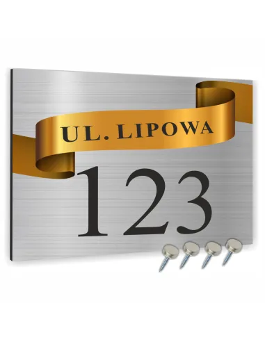 TABLICA ADRESOWA METAL NUMER DOMU POSESJI ze złotym elementem 40x30 cm dibond