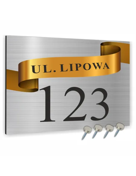 TABLICA ADRESOWA METAL NUMER DOMU POSESJI ze złotym elementem 40x30 cm dibond