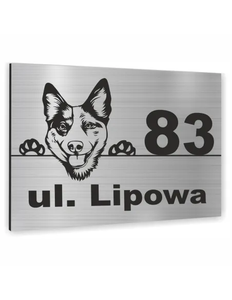 TABLICA ADRESOWA METAL NUMER DOMU POSESJI z motywem psa  40x30 cm dibond