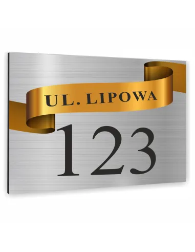 TABLICA ADRESOWA METAL NUMER DOMU POSESJI ze złotym elementem 40x30 cm dibond