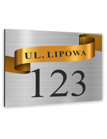 TABLICA ADRESOWA METAL NUMER DOMU POSESJI ze złotym elementem 40x30 cm dibond