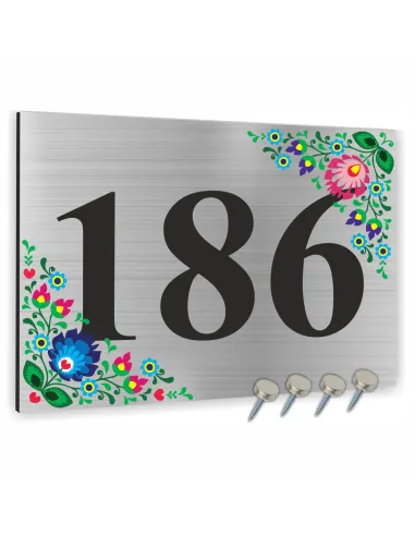 NUMER NA BUDYNEK dom Tabliczka INOX motyw ludowy ALUMINIUM  40x30 cm dibond