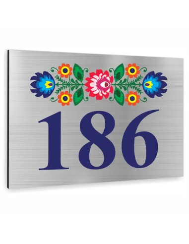 NUMER NA BUDYNEK dom Tabliczka INOX motyw ludowy kwiaty ALUMINIUM 3D 40x30 cm dibond