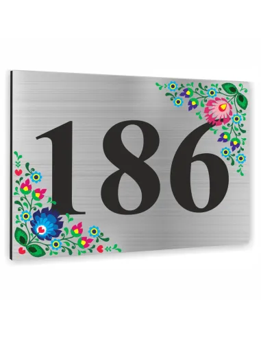 NUMER NA BUDYNEK dom Tabliczka INOX motyw ludowy ALUMINIUM  40x30 cm dibond