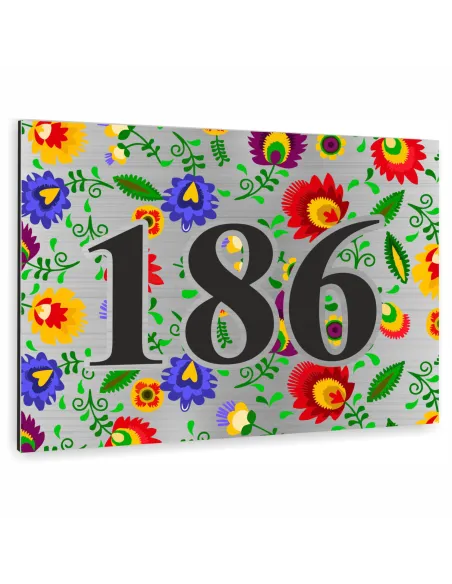 NUMER NA BUDYNEK dom Tabliczka ALUMINIUM  element ludowy kwiaty 40x30cm dibond