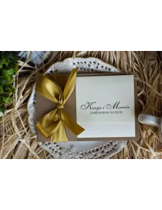 Eleganckie złoto perłowe zaproszenia Ślubne na Wesele z kokardą