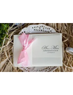 Zaproszenia Glamour na Ślub - perłowo różowe z papierem w prążki