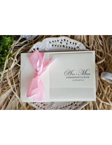 Zaproszenia Glamour na Ślub - perłowo różowe z papierem w prążki