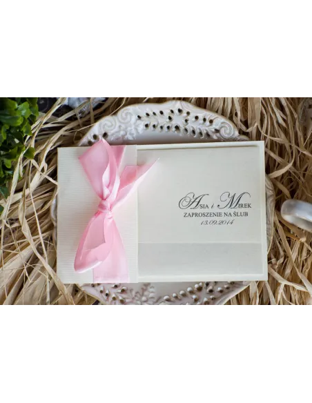 Zaproszenia Glamour na Ślub - perłowo różowe z papierem w prążki