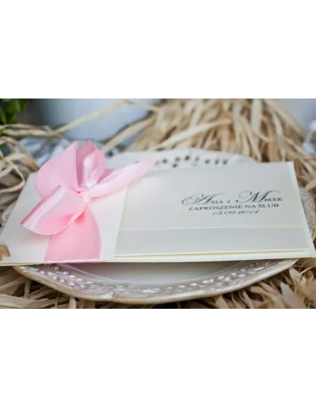 Zaproszenia Glamour na Ślub - perłowo różowe z papierem w prążki