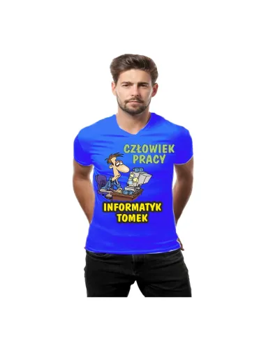 Koszulka z nadrukiem człowiek pracy informatyk