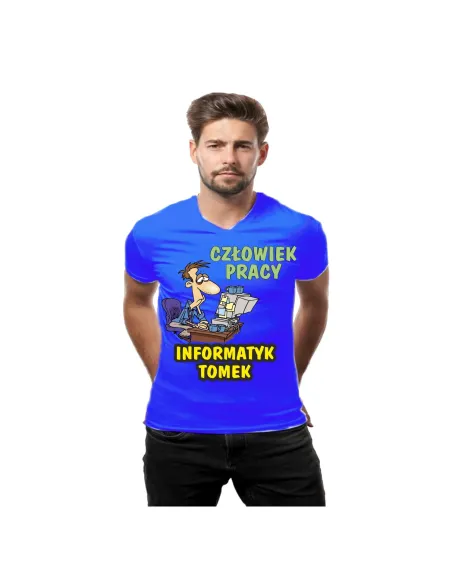 Koszulka z nadrukiem człowiek pracy informatyk