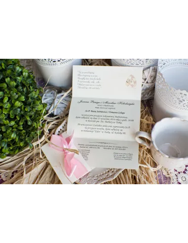 Zaproszenia Glamour na Ślub - perłowo różowe z papierem w prążki