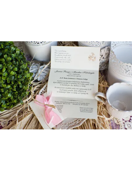 Zaproszenia Glamour na Ślub - perłowo różowe z papierem w prążki