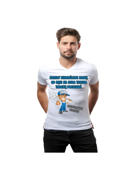 Koszulka z nadrukiem rzeczy niemożliwe robię od ręki na cuda trzeba trochę poczekać mechanik