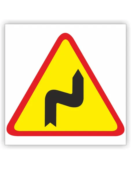 Znak drogowy Tablica informacyjna A-3 Niebezpieczne zakręty- pierwszy w prawo - znak ostrzegawczy 30x30 cm
