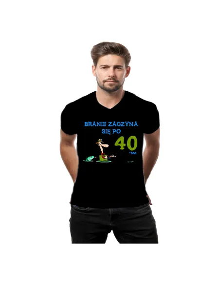 Koszulka prezent na urodziny z nadrukiem branie zaczyna się po 40 30 50