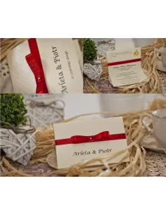 ZAPROSZENIA ślubne perłowe Glamour z wstążką i ornamentem