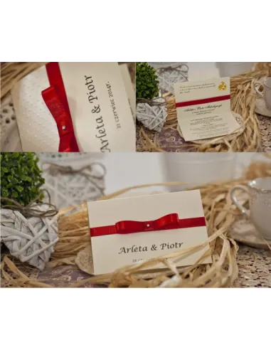 ZAPROSZENIA ślubne perłowe Glamour z wstążką i ornamentem