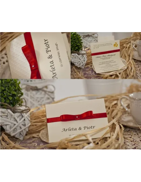 ZAPROSZENIA ślubne perłowe Glamour z wstążką i ornamentem