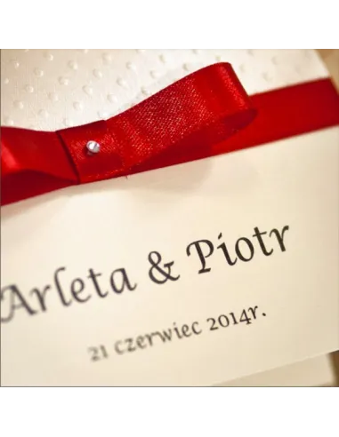 ZAPROSZENIA ślubne perłowe Glamour z wstążką i ornamentem