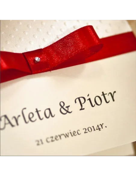 ZAPROSZENIA ślubne perłowe Glamour z wstążką i ornamentem