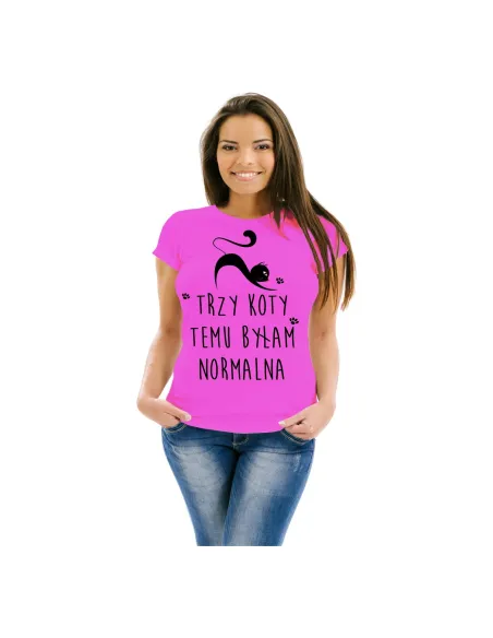 Koszulka z nadrukiem trzy koty temu byłam normalna