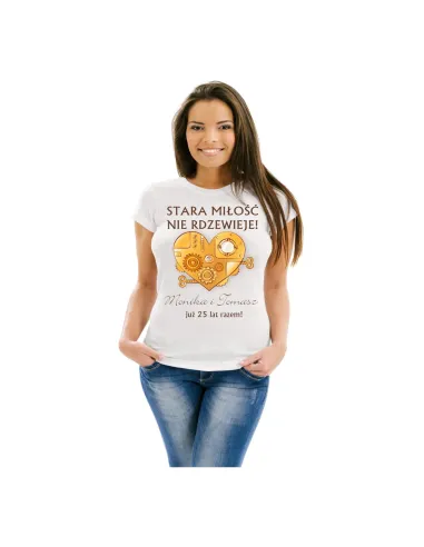 Koszulka z nadrukiem stara miłość nie rdzewieje prezent dla kobiety