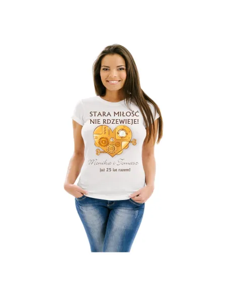 Koszulka z nadrukiem stara miłość nie rdzewieje prezent dla kobiety