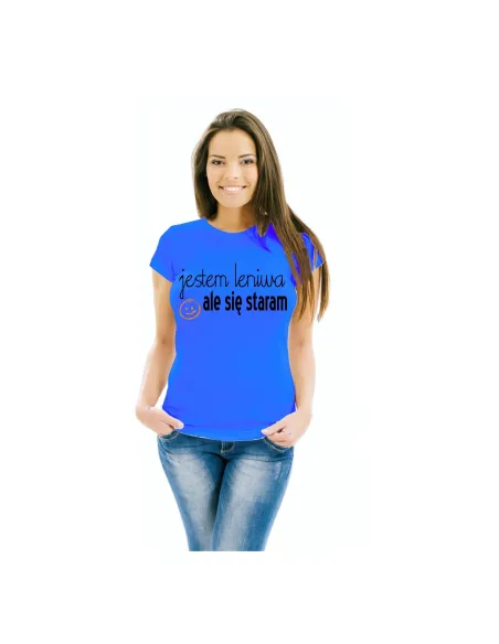 Koszulka z nadrukiem jestem leniwa ale się staram