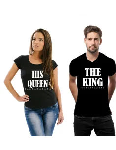 Koszulka z nadrukiem zestaw dla par His Queen The King prezent dla par